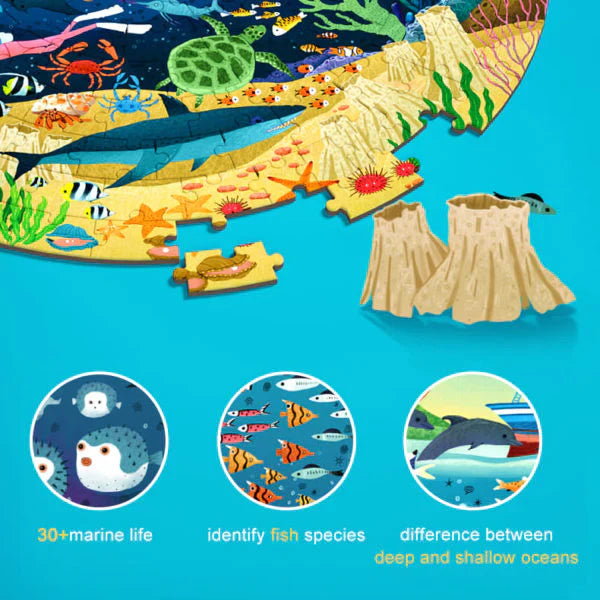 Mideer - 150P Round Puzzle - Dive into the Sea - Age 5+ | ميدير - لعبة التركيب المدورة - 150 قطعة - الغوص في البحر - العمر 5+