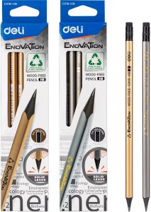 Deli  Enovation Wood Free Pencil HB Triangular Barrel -Silver (12 pcs)