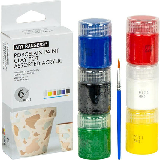 Art Rangers- Porcelain Paint Clay Pot Assorted Acrylic- Set 15ml x 6 colors
