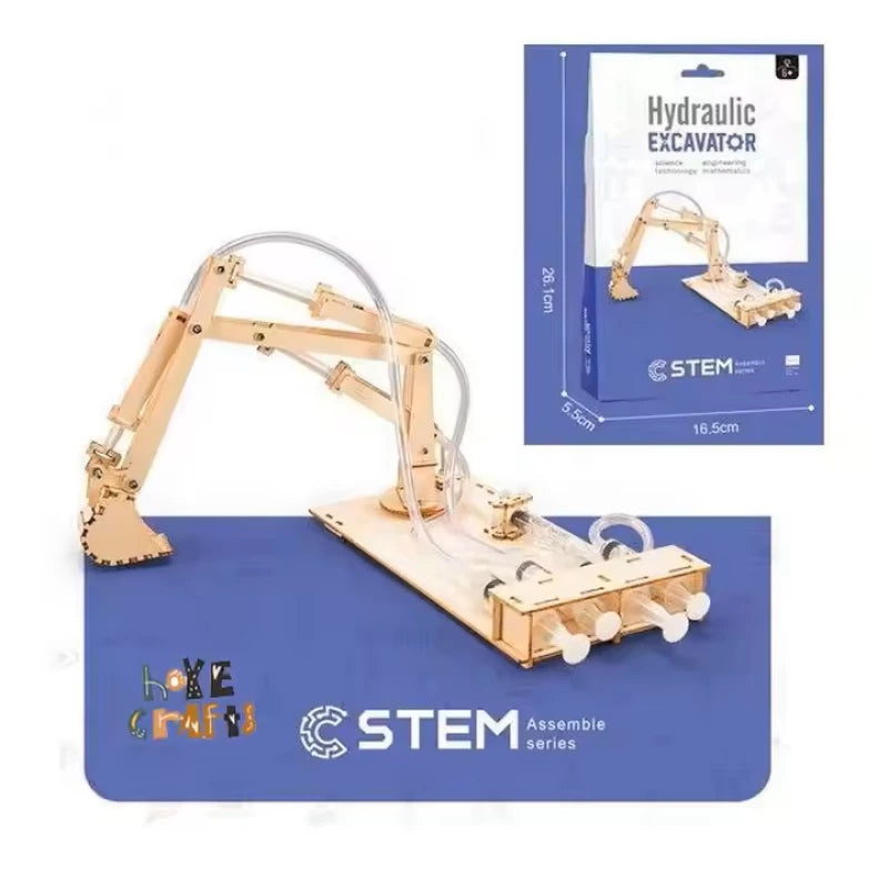 STEM Assemble Kit – Wooden Hydraulic Excavator Model with Simulation Tubes