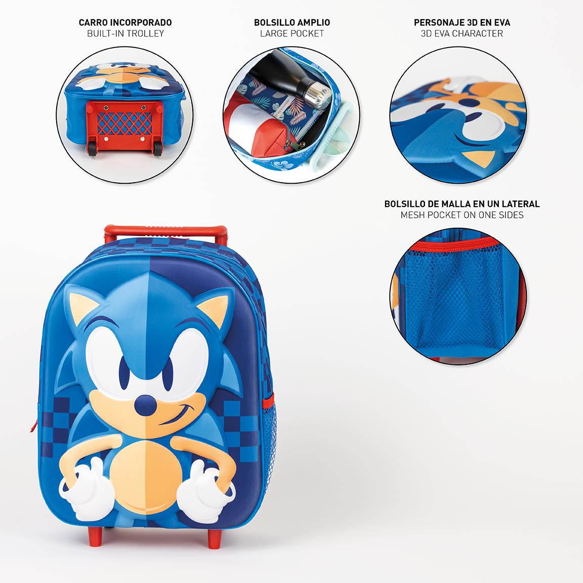 Cerda - Kids Backpack Trolley - 3D Sonic | سيردا - حقيبة ظهر للأطفال بعجلات - 3D سونيك