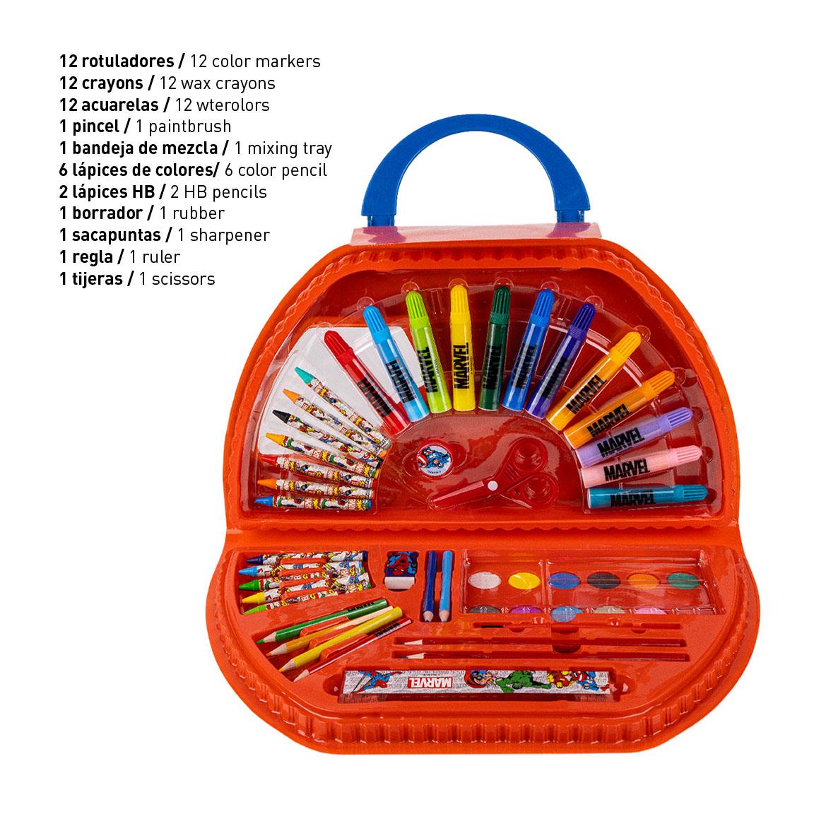 Cerda - Coloring Stationery Set - 50 Pieces - Marvel | سيردا - مجموعة أدوات تلوين - 50 قطعة - مارفل
