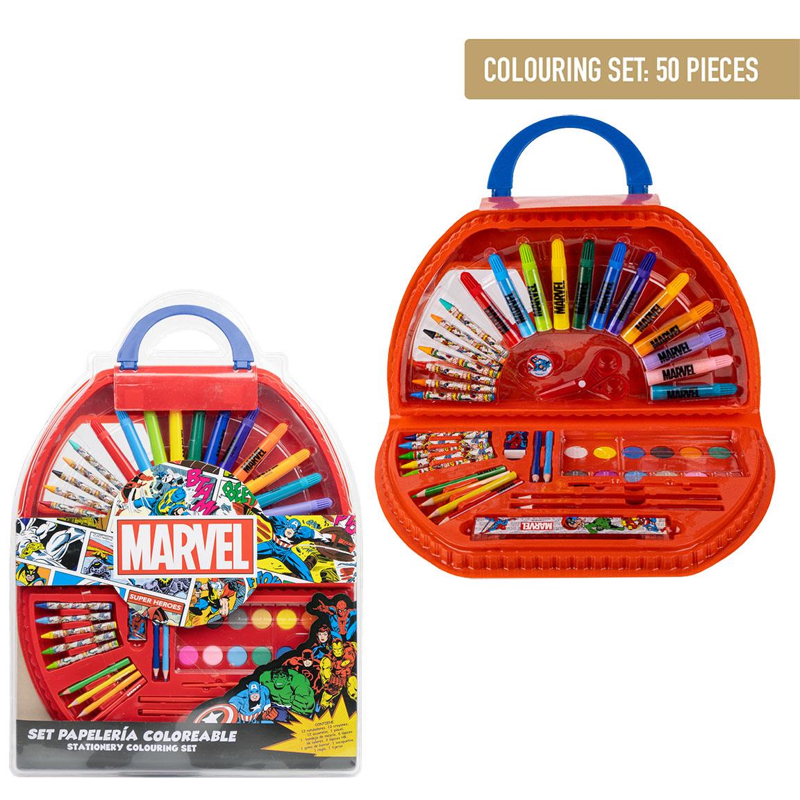 Cerda - Coloring Stationery Set - 50 Pieces - Marvel | سيردا - مجموعة أدوات تلوين - 50 قطعة - مارفل