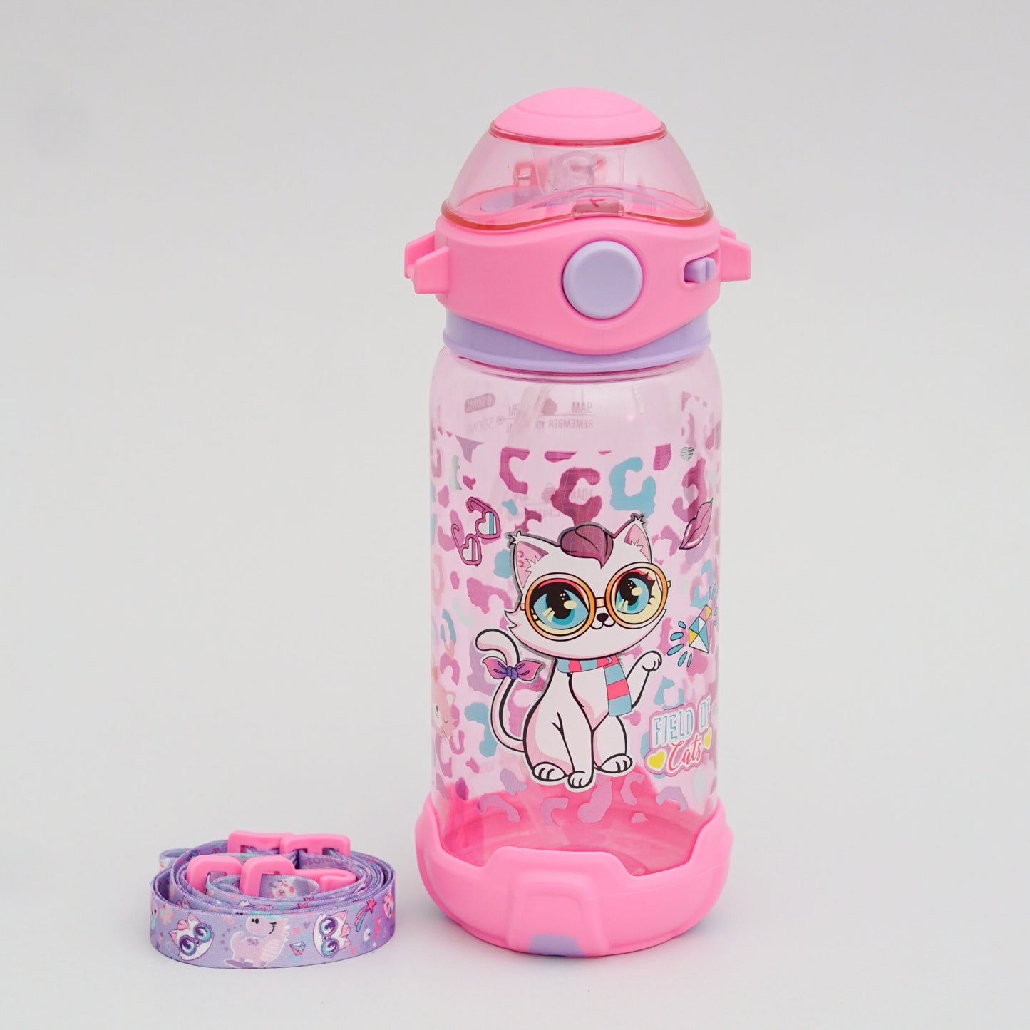 VEST water bottle with a straw, featuring a "Field of Cats" design