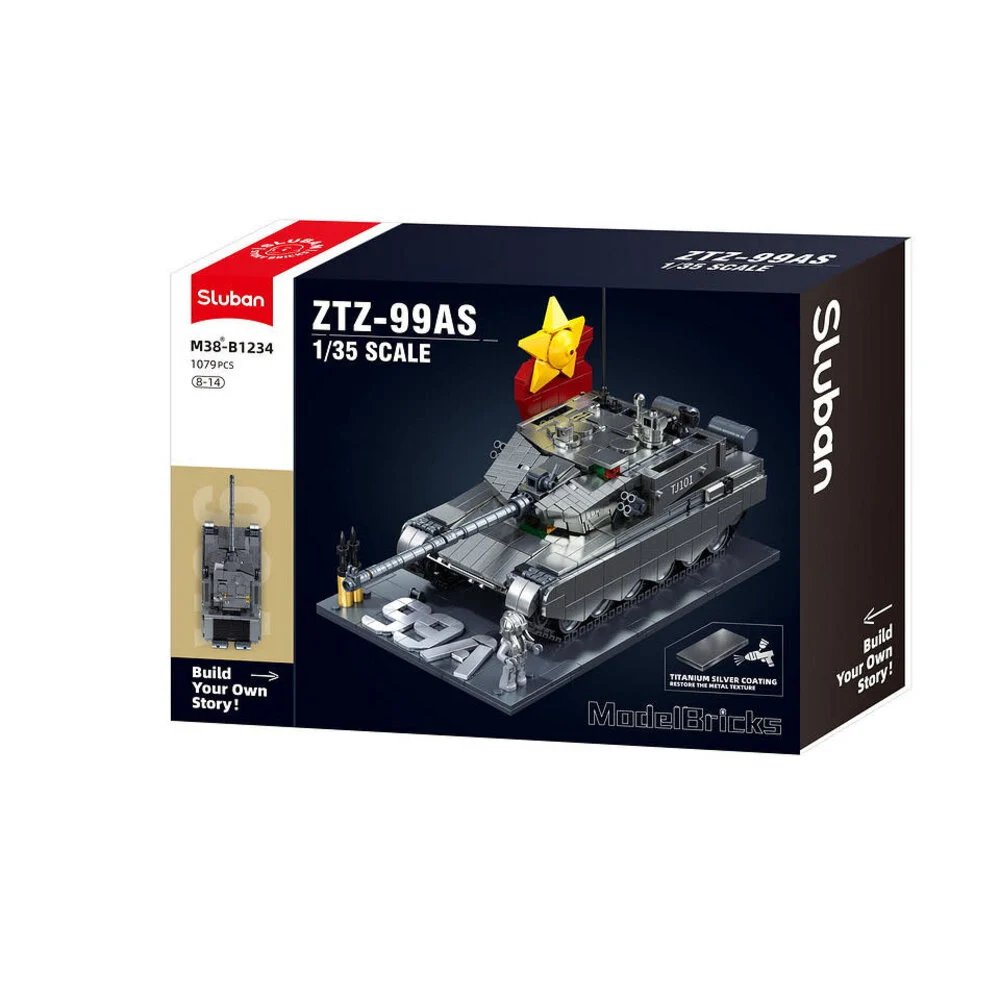 Sluban Building Blocks - ModelBricks 1 - 35 Ztz-99AS Tank (Metal Coating Version) – 1079 Pieces