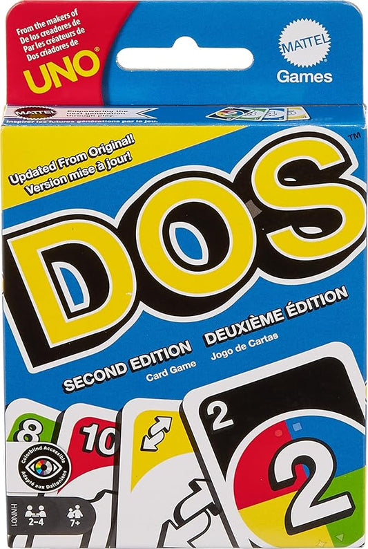 Mattel Games DOS Second Edition Card Game for Kids & Families, Color Blind Accessible Deck for Groups & Partiesلعبة بطاقات DOS ا للأطفال والعائلات، مع مجموعة بطاقات قابلة للأشخاص ضعاف النظر بالألوان لنسخة الثانية