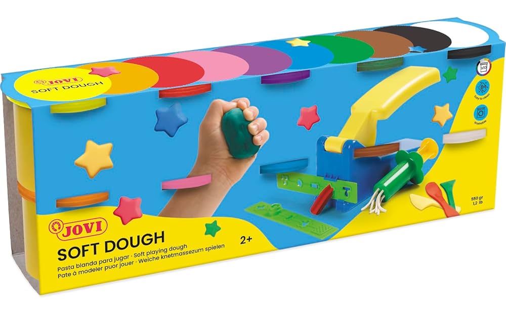 Jovi Blandiver Modelling Clay (Extra Soft Modelling Clay for Children from 2 Years), 10 Tubs, Assorted Colours, 110 g Each