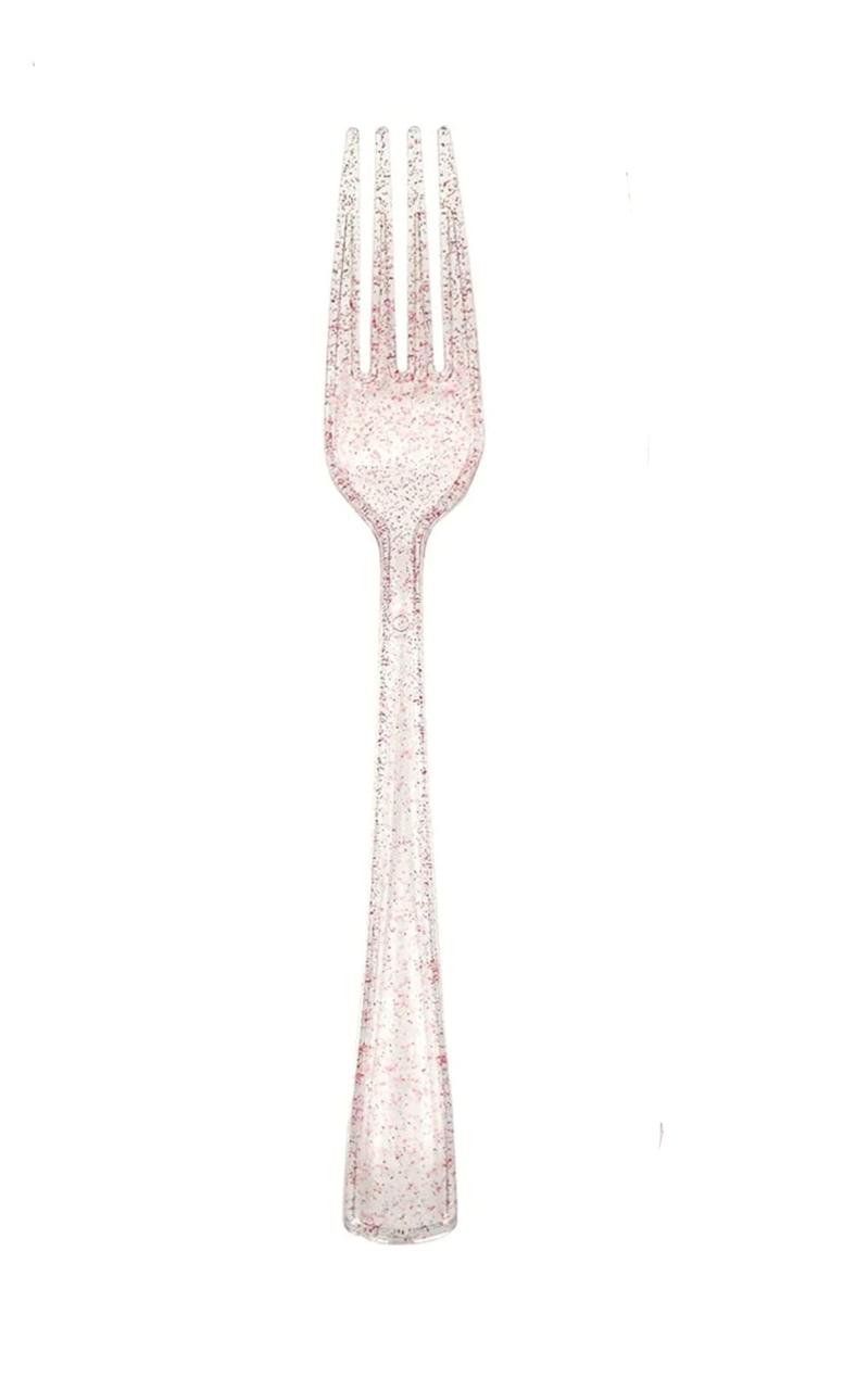 Rose Gold Glitter Plastic Forks - large – 20 PCS, Disposable Party Cutlery, Elegant & Durable Design for Birthdays, Events & Celebrations شوك بلاستيك روز جولد حجم كبير – 20 قطعة، أدوات طعام للاستعمال مرة واحدة، تصميم أنيق ومتین للحفلات والمناسبات