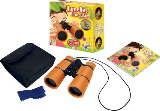 Buki France BN009 Binoculars with 4x Magnification. Lightweight Binoculars Gift Set for Kids. Childrens Outdoor Camping Kit with Strap, Bag & Lens Wipe STEM Toy. Spy Gift Suitable for Boys & Girls 6+