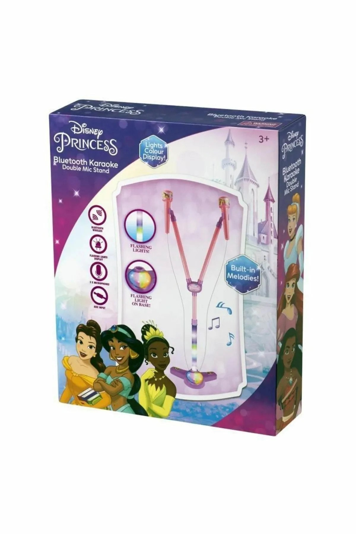 Disney - Princess RGB Double Mic Stand - BT - Age 3+ | ديزني - حامل ميكروفون مزدوج RGB مع البلوتوث - أميرات ديزني - العمر 3+