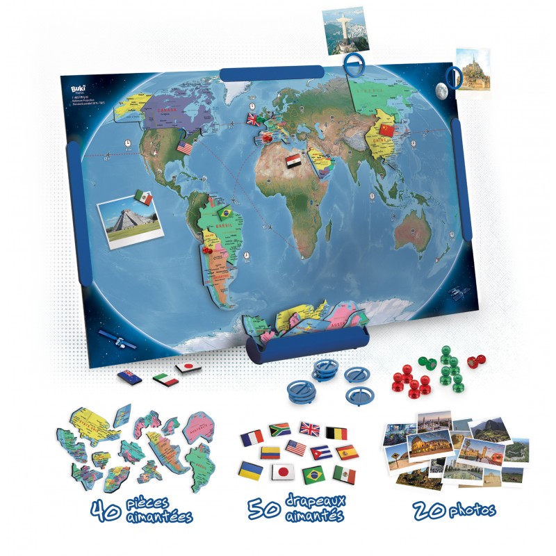 Educational set, Buki France, Magnetic world map, 70 x 38 cm, 146 pieces
