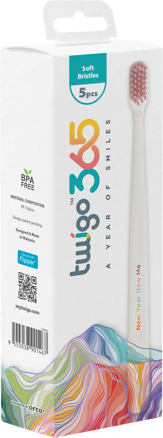 Toothbrush Flp Twigo 365 / 4 Seasons - 5pcs طقم فرشاة أسنان Flipper Twigo 365 – 4 فصول (5 قطع)