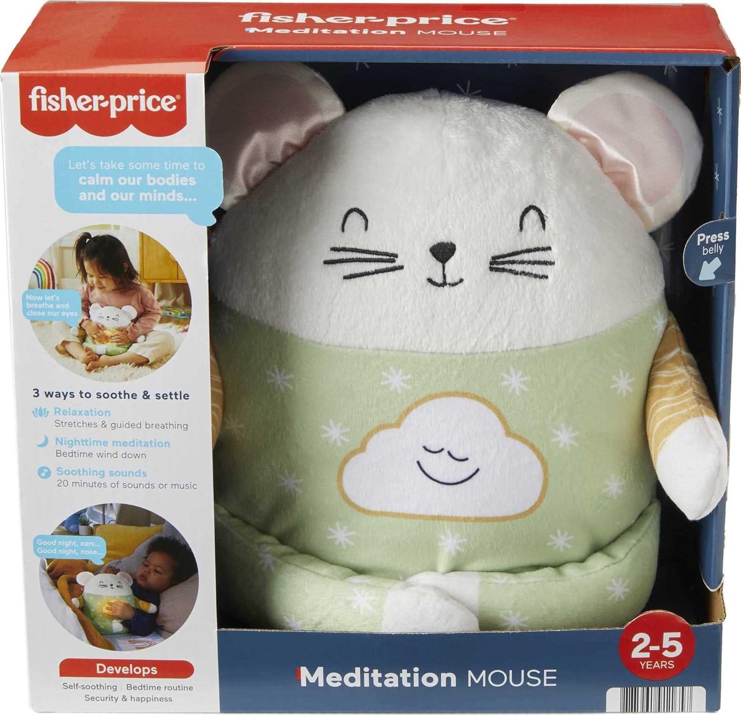Fisher-Price Toddler Toy Meditation Mouse, Mindfulness Plush with Guided Relaxation Exercises, Music & Lights for Kids Ages 2+ Years