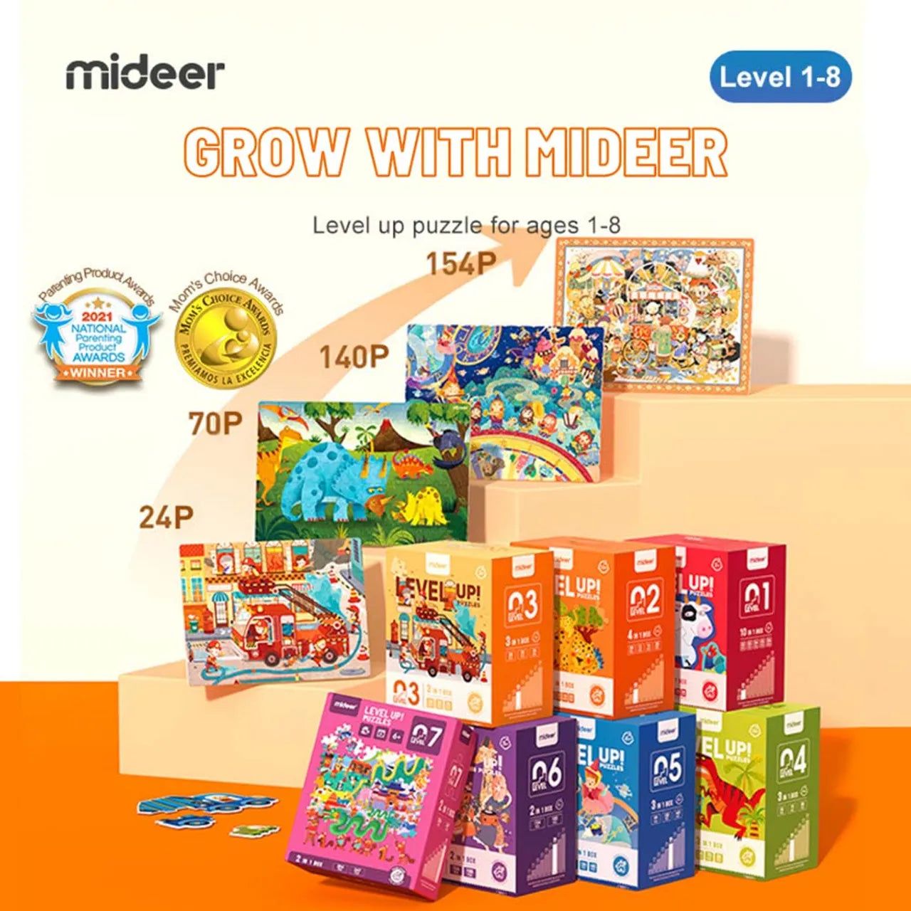 Mideer - LEVEL UP Puzzle 7 - World Travel - Age 6+ | ميدير - لعبة تركيب ليفيل أب 7 - السفر حول العالم - العمر 6+