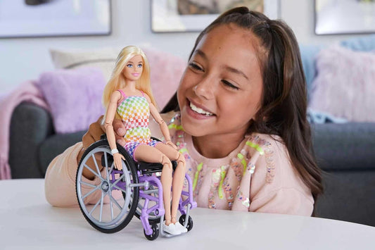 Barbie Fashionistas Doll Mannequin with Wheelchair and Ramp, Blonde, Rainbow, Clothes and Accessories, Children's Toy