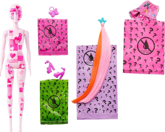 Barbie Color Reveal Totally Denim Doll with 6 Surprises to Discover, Patchwork Print and Colour Change, Children's Toy, From 3 Years, HJX55