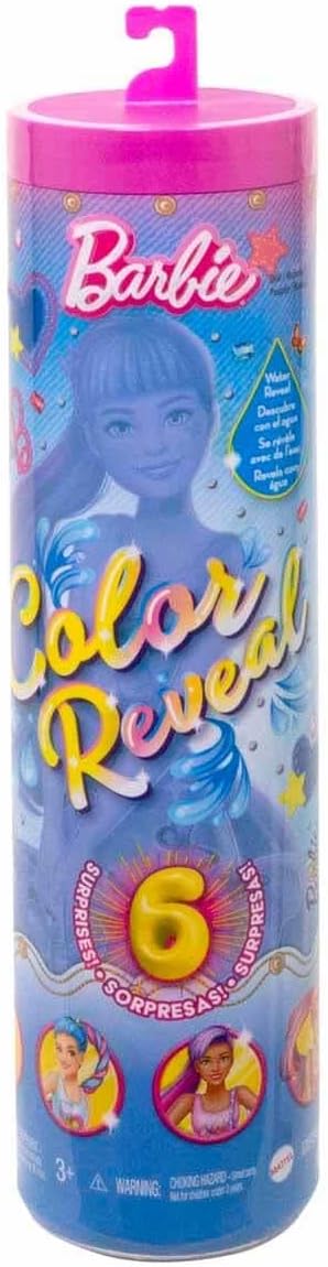 Barbie Color Reveal Totally Denim Doll with 6 Surprises to Discover, Patchwork Print and Colour Change, Children's Toy, From 3 Years, HJX55