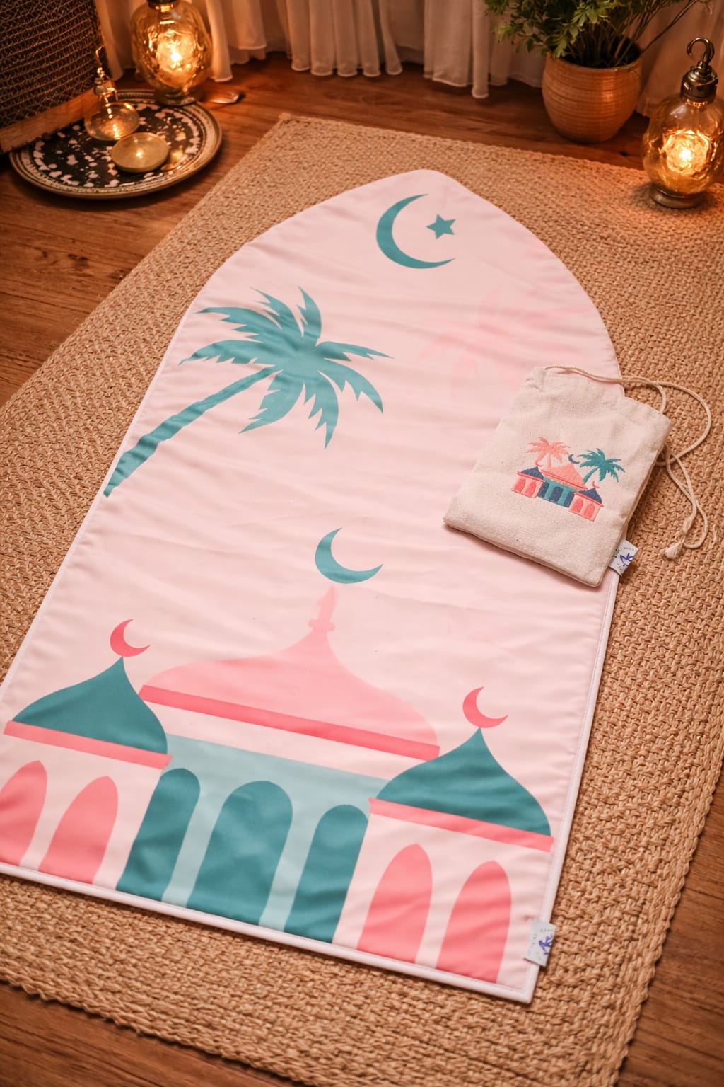 Kids Prayer Mat with Cross Bag - Pink