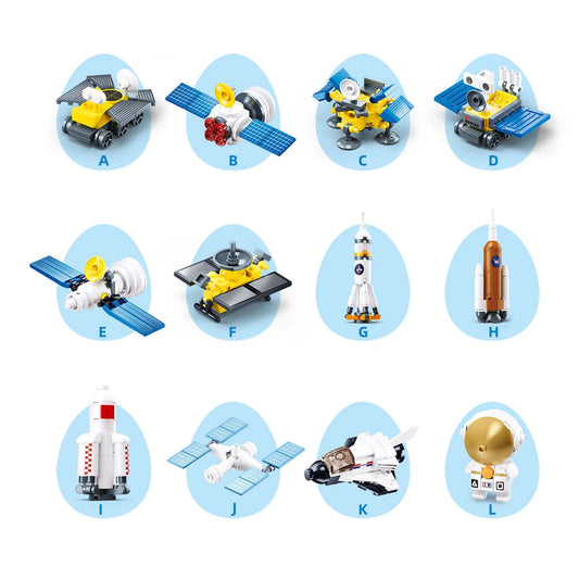 Sluban - Bricks Egg - Space (12 Types) - Age +6 | سلوبن - قطع التركيب - بيض البريكس - الفضاء (12 نوعًا) - العمر +6