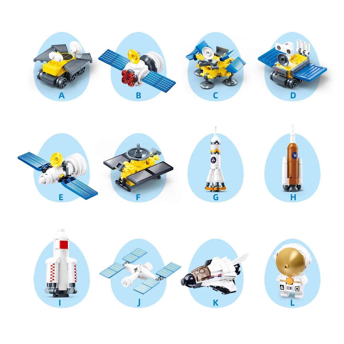 Sluban - Bricks Egg - Space (12 Types) - Age +6 | سلوبن - قطع التركيب - بيض البريكس - الفضاء (12 نوعًا) - العمر +6
