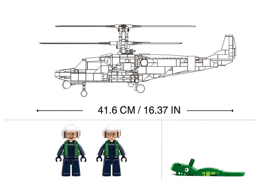 Sluban - Modelbricks - Ka-52S Gunship 1/35 (913Pcs) - Age +12 | سلوبن - قطع التركيب - موديل بيريكس - طائرة الهجوم (913 قطعة) - العمر +12