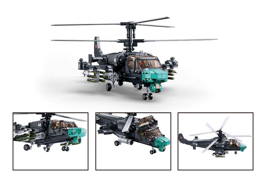 Sluban - Modelbricks - Ka-52S Gunship 1/35 (913Pcs) - Age +12 | سلوبن - قطع التركيب - موديل بيريكس - طائرة الهجوم (913 قطعة) - العمر +12