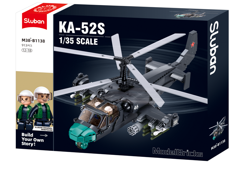 Sluban - Modelbricks - Ka-52S Gunship 1/35 (913Pcs) - Age +12 | سلوبن - قطع التركيب - موديل بيريكس - طائرة الهجوم (913 قطعة) - العمر +12