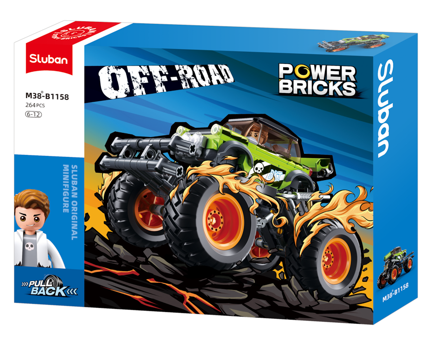 Sluban - Powerbricks - Off-Road Vehicle (Pull Back) (264 Pcs) - Age +6 | سلوبن - قطع التركيب - باور بيريكس - مركبة الطرق الوعرة (سحب للخلف) (264 قطعة) - العمر +6