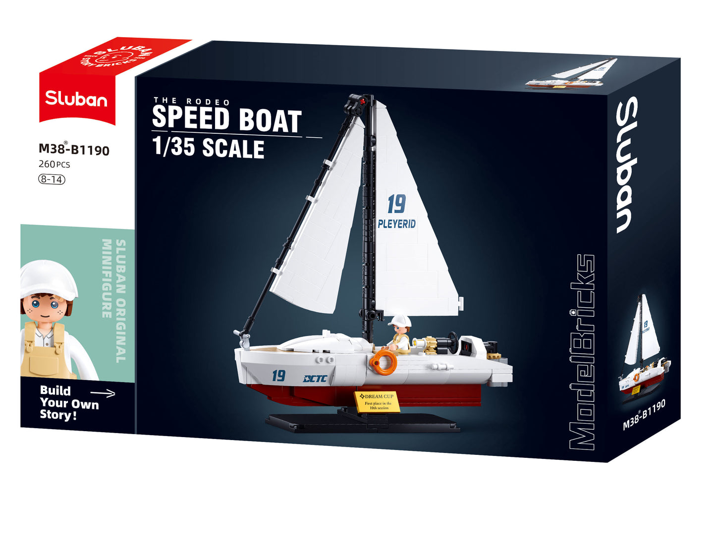 Sluban - Modelbricks - 1/35 The Rodeo Speed Boat 260Pcs - Age +8 | سلوبن - قطع التركيب - موديل بيريكس - قارب السرعة روديو 1/35 (260 قطعة) - العمر +8