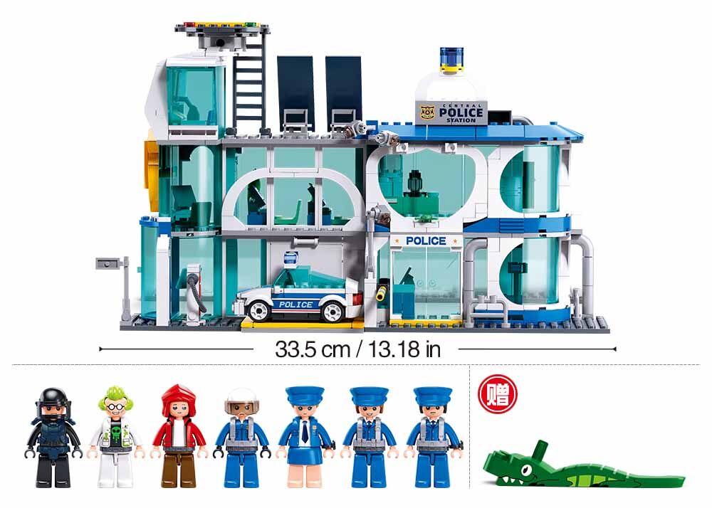 Sluban - Metropolis - Central Police Station (Pull Back) - Age 6+ | سلوبن - قطع التركيب - مدينة كبرى - مركز الشرطة المركزي (سحب للخلف) - العمر +6