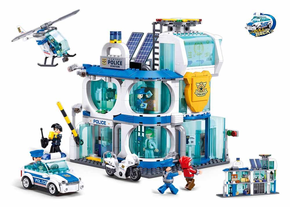 Sluban - Metropolis - Central Police Station (Pull Back) - Age 6+ | سلوبن - قطع التركيب - مدينة كبرى - مركز الشرطة المركزي (سحب للخلف) - العمر +6