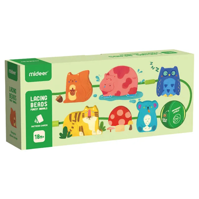 Mideer - Lacing Beads - Forest Animals - Age 18+ Months | ميدير - حبل الخرز - حيوانات الغابة - العمر 18+ شهرًا