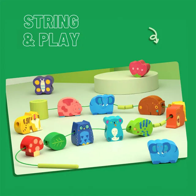 Mideer - Lacing Beads - Forest Animals - Age 18+ Months | ميدير - حبل الخرز - حيوانات الغابة - العمر 18+ شهرًا