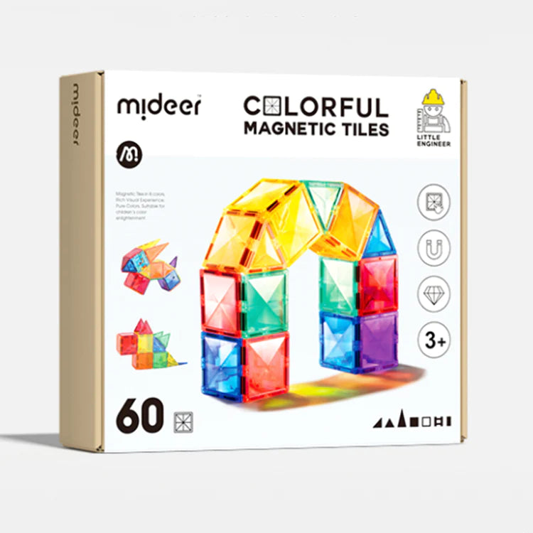 Mideer - Colorful Magnetic Tiles - 60 pcs - Age 3+ | ميدير - مكعبات تركيب مغناطيسية ملونة - 60 قطعة - العمر 3+