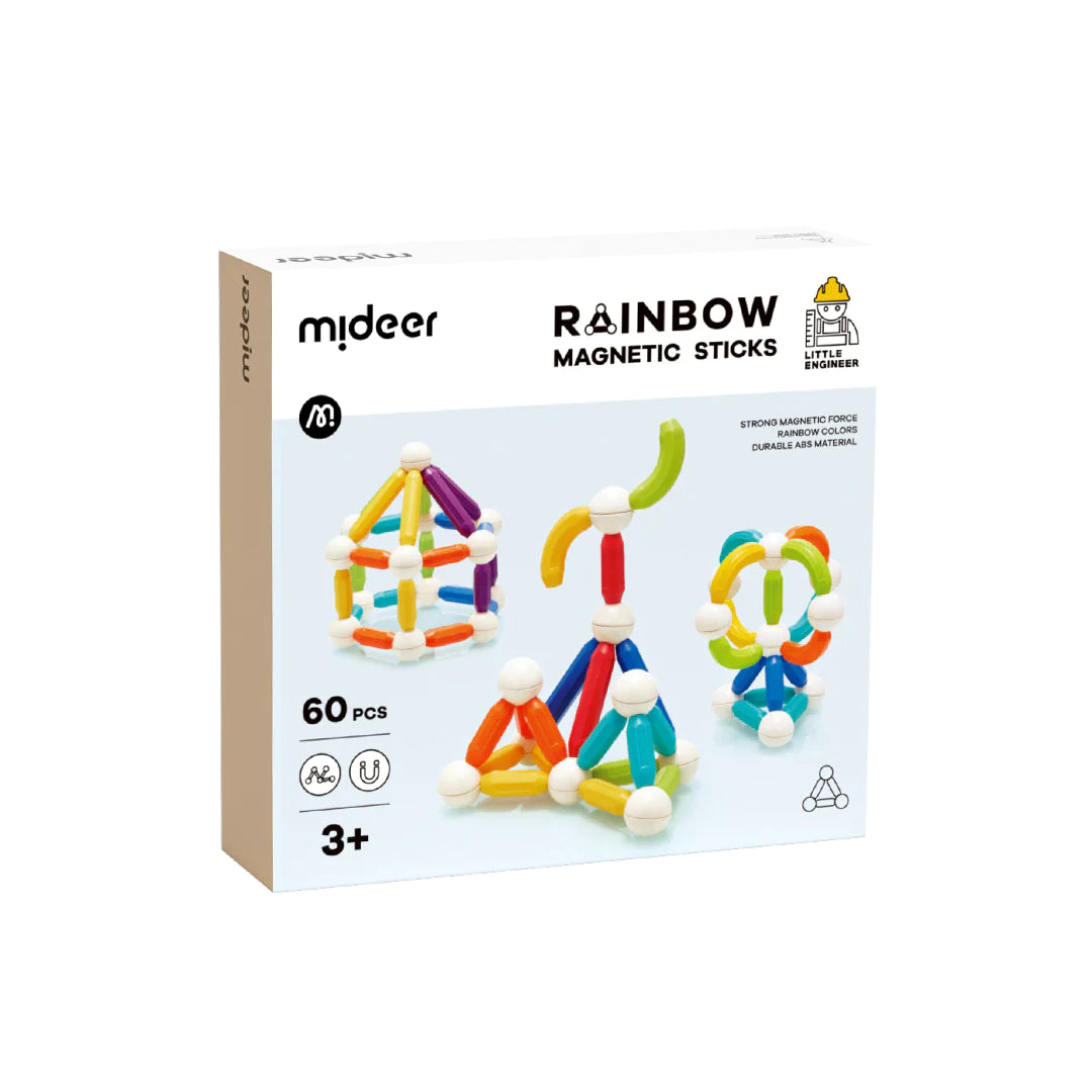 Mideer - Rainbow Magnetic Sticks - 60 pcs - Age 3+ | ميدير - عصي قوس قزح المغناطيسية - 60 قطعة - العمر + 3+