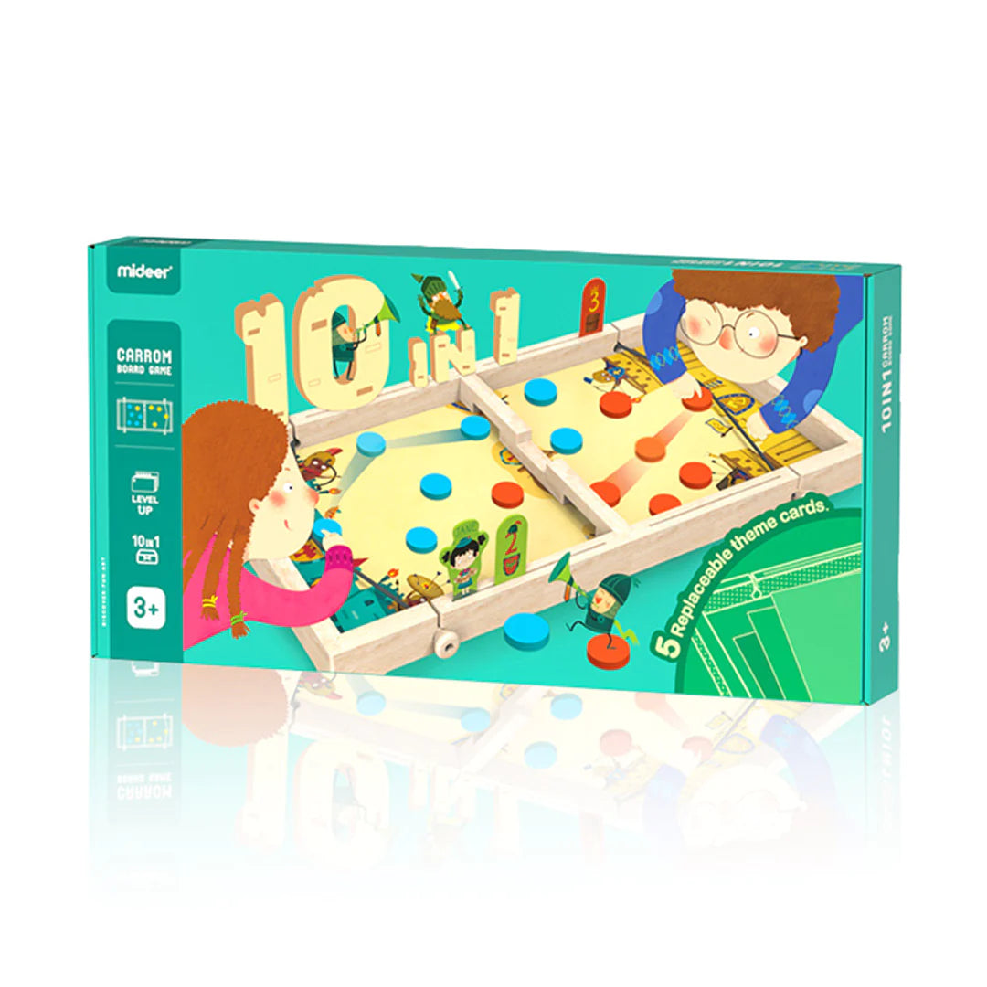 Mideer - 10 in 1 Carrom Board Game – Age: 3+ | ميدير - 10 في 1 لعبة كاروم بورد – العمر 3+