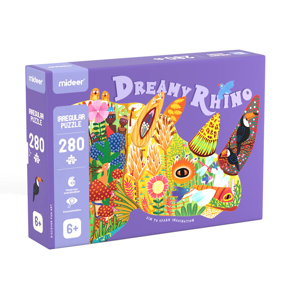 Mideer - Large Animal - shaped Puzzle Dream Rhinoceros - 280 pieces - Age 6+ | ميدير - لعبة التركيب الكبيرة على شكل حيوان - بازل حلم وحيد القرن - 280 قطعة - العمر 6+
