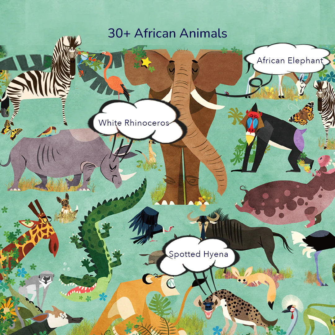 Mideer - Let's Learn - African Animal - 126 pieces - Age 4+ | ميدير - لعبة التركيب هيا لنتعلم - الحيوان الافريقي- 126 قطعة - العمر 4+