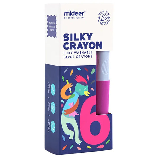 Mideer - washable Silky Crayon - 6 colors - age 3+ | ميدير - أقلام تلوين الشمع الحريرية قابلة للغسل - 6 ألوان - العمر 3+