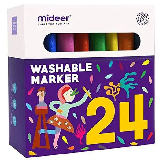 Mideer - Washable Marker - 24 colors - Age 3+ | ميدير - قلم ماركر قابل للغسل - 24 لون - العمر 3+