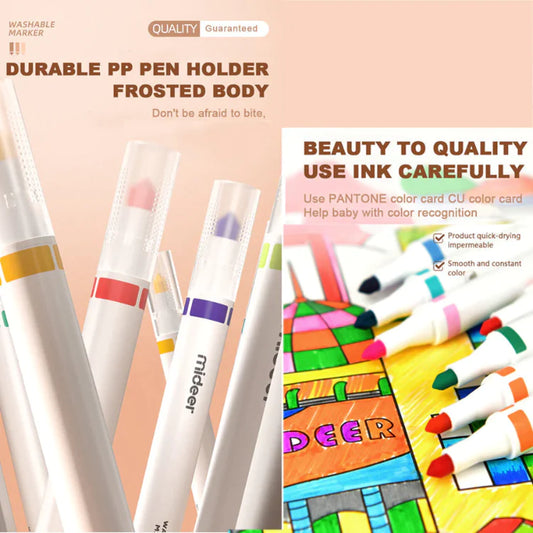 Mideer - Washable Marker Small tip - 12 colors - Age 3+ | ميدير مجموعة الألوان المائية للأطفال القابل للغسل -12 أقلام - العمر 3+