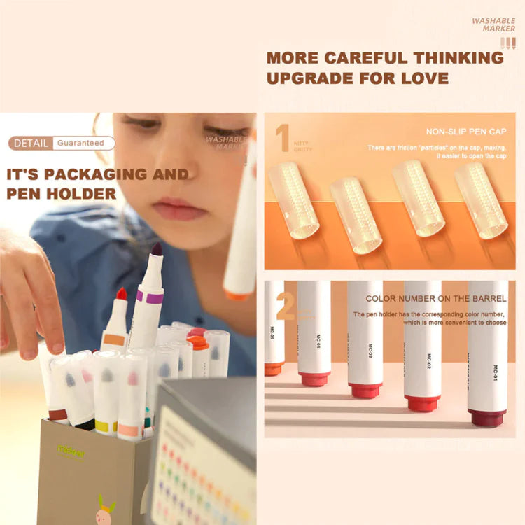 Mideer - Washable Marker Small tip - 12 colors - Age 3+ | ميدير مجموعة الألوان المائية للأطفال القابل للغسل -12 أقلام - العمر 3+