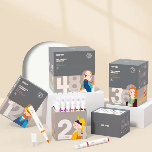 Mideer - Washable Marker Small tip - 24 colors - Age 3+ | ميدير - مجموعة الألوان المائية للأطفال القابل للغسل -24 لون - العمر 3+