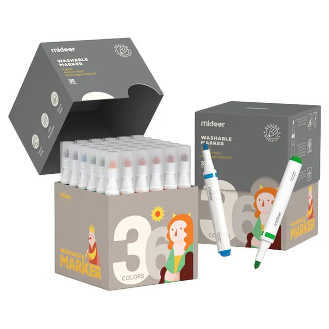 Mideer - Washable Marker Small tip - 36 colors - Age 3+ | ميدير - ألوان قابلة للغسل - 36 لون - العمر 3+
