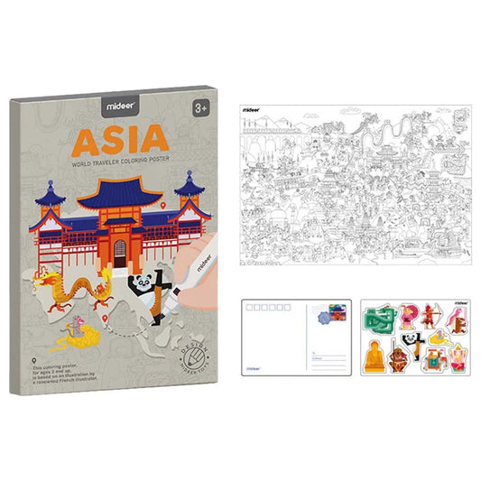 Mideer - World Traveler Coloring Poster - Asia - Age 3+ | ميدير - ملصق تلوين المسافر العالمي - آسيا - العمر 3+