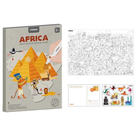 Mideer - World Traveler Coloring Poster - Africa - Age 3+ | ميدير - لصق تلوين المسافر العالمي - إفريقيا - العمر 3+