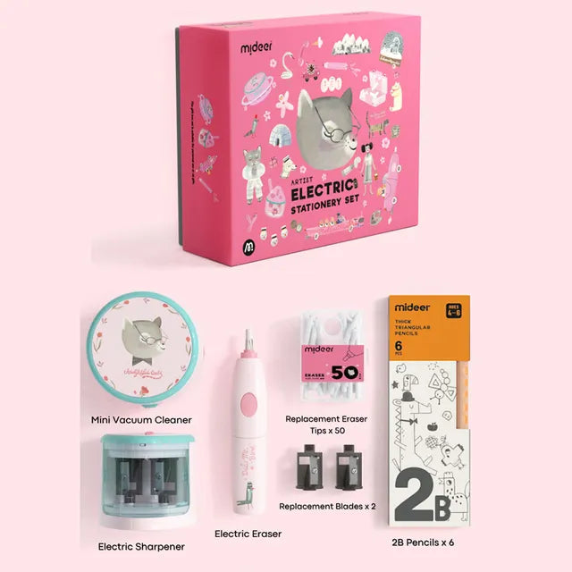 Mideer - Electric Stationery Set - Artist (Pink) - Age 3+ | ميدير - مجموعة القرطاسية الكهربائية - الفنان (وردي) - العمر 3+
