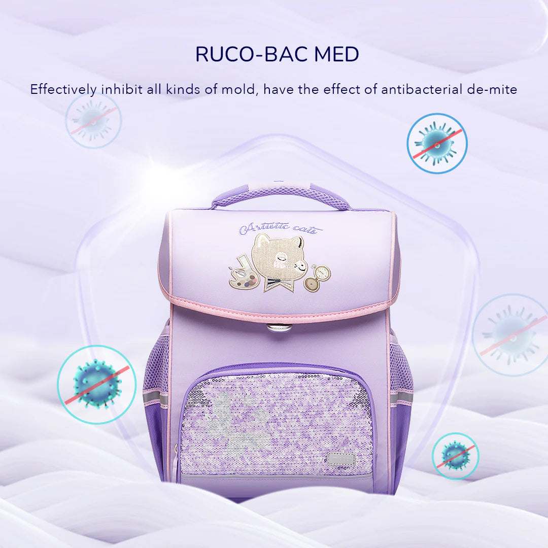 Mideer - Spinecare Kids Backpack - Cat - Purple - Age 6-9 | ميدير - حقيبة ظهر سبينكير للأطفال - القطة - بنفسجي - العمر 6-9