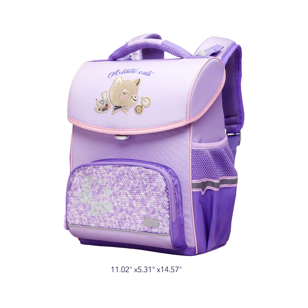 Mideer - Spinecare Kids Backpack - Cat - Purple - Age 6-9 | ميدير - حقيبة ظهر سبينكير للأطفال - القطة - بنفسجي - العمر 6-9