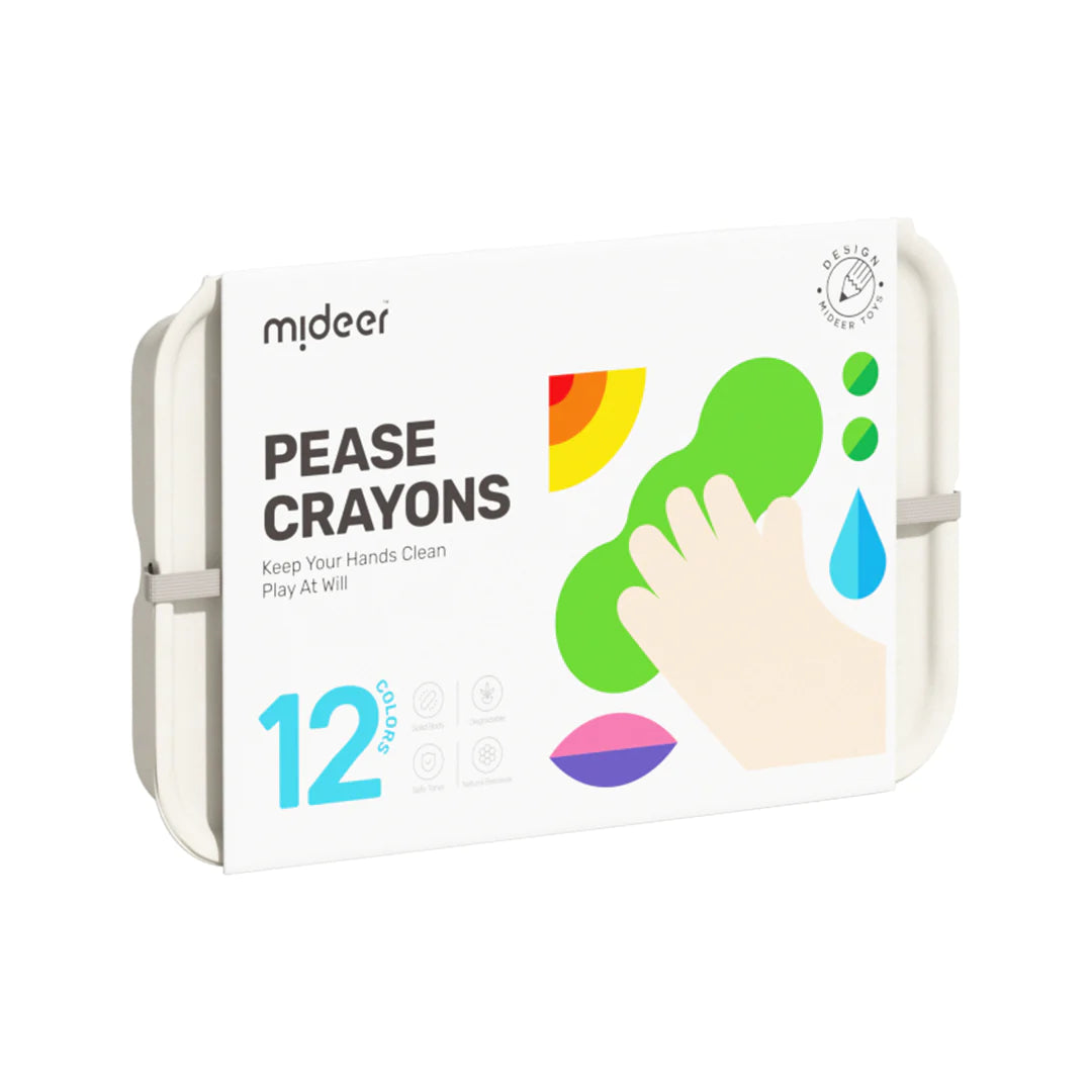 Mideer - Washable Beeswax Pease Crayons - 12 Colors - peas shape - Age 3+ | ميدير - ألوان شمع العسل الناعمة القابلة للغسل - 12 لون - شكل البازلاء - العمر 3+